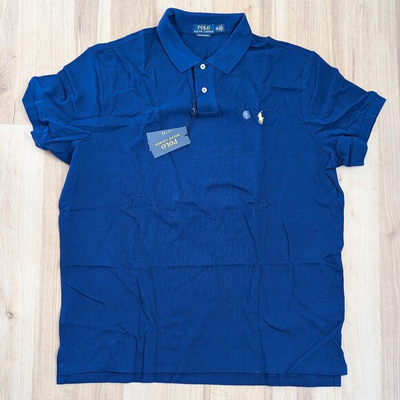 NWT Polo Ralph Lauren Custom Slim Fit Polo XXL Blue with yellow logo